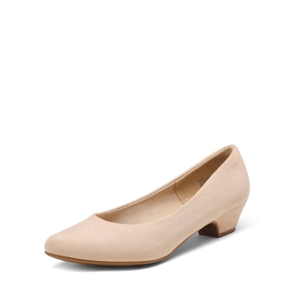 Low Heel Chunky Pump Shoes - NUDE SUEDE -  0